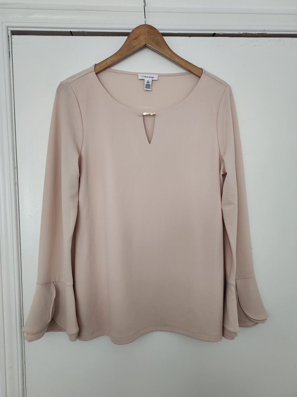 Calvin Klein Women's Pale Blush Keyhole Bell Sleeve Blouse